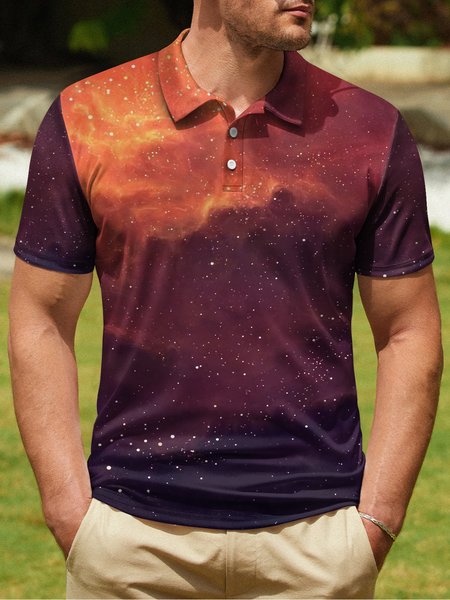 

Ombre Abstract Button Short Sleeve Polo Shirt, Red brown, Polo Shirts