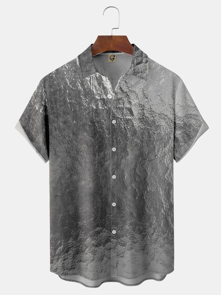 

Glass Chest Pocket Short Sleeve Casual Shirt, Gray, Men Shirts