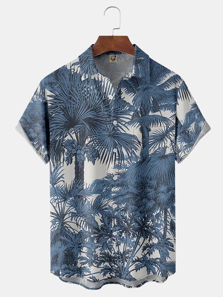 

Coconut Tree Chest Pocket Short Sleeve Hawaiian Shirt, Blue, Men Shirts