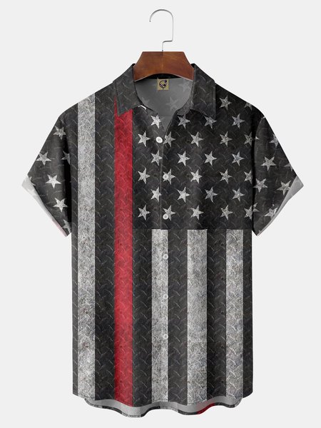 

American Flag Chest Pocket Short Sleeves Casual Shirts, Dark gray, Men Shirts