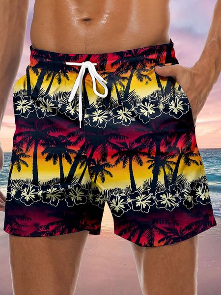 

Coconut Tree Drawstring Beach Shorts, Yellow, Men's shorts