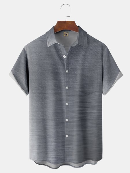 

Gradient Color Chest Pocket Short Sleeve Casual Shirt, Gray, Men Shirts