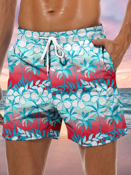 

Coconut Tree Drawstring Beach Shorts, Red, Men's shorts