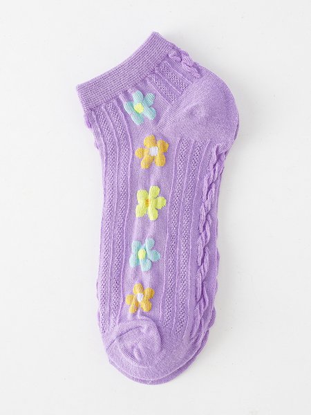 

Casual Colorful Floral Embroidered Cropped Socks Daily Commuting Home Accessories, Purple, Socks