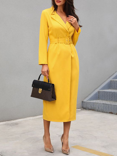 

Regular Fit Lapel Collar Regular Fit Long sleeve Plain Urban Blazer, Yellow, Blazers