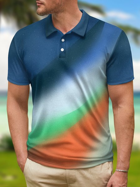 

Ombre Abstract Stripe Button Short Sleeve Golf Polo Shirt, Blue, Polo Shirts