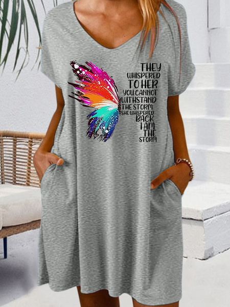 

Women's Butterfly V Neck Loose Casual Dress, Gray, Dresses