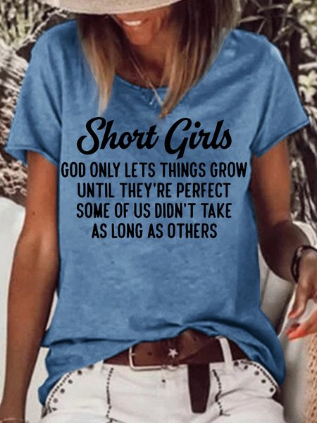 

Women's Funny Short Girl Letters Crew Neck Casual T-Shirt, Blue, T-shirts