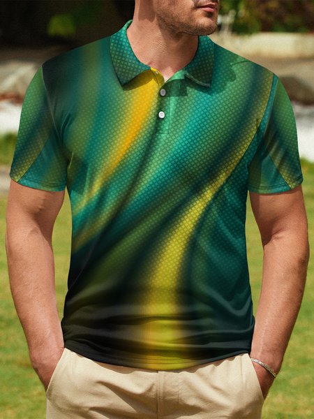 

Gradient Abstract Stripe Button Short Sleeve Polo Shirt, Green, Polo Shirts