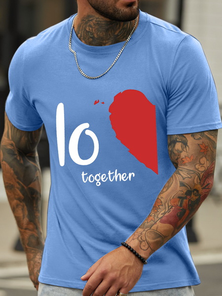 

Men's Couple Love Together Forever Valentines Casual Text Letters Loose T-Shirt, Light blue, T-shirts