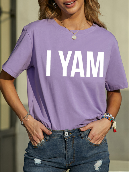 

Men's She Is My Sweet Potato Funny I Yam Graphic Print Valentine's Day Gift Couples Cotton Text Letters Loose Casual T-Shirt, Purple, T-Shirts