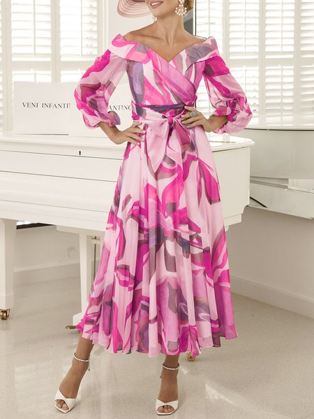 

Long sleeve Floral Regular Fit Vintage Dress, Pink, Midi Dresses