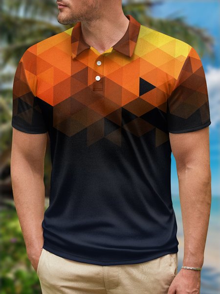 

Ombre Geometric Button Short Sleeve Polo Shirt, Orange red, Polo Shirts