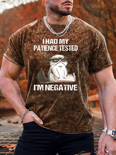 

Men's I Had My Patience Tested Crew Neck Casual T-Shirt, Brown, T-shirts