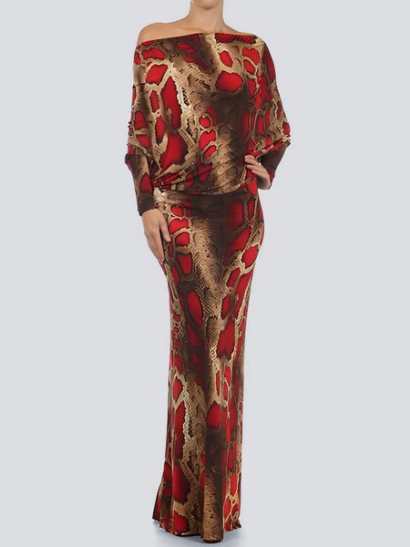

Stylewe Random Print One Shoulder Dress, Brown, Maxi Dresses