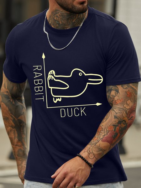 

Men's Like A Rabbit And Like A Duck Funny Graphic Print Text Letters Cotton Loose Casual T-Shirt, Purplish blue, T-shirts