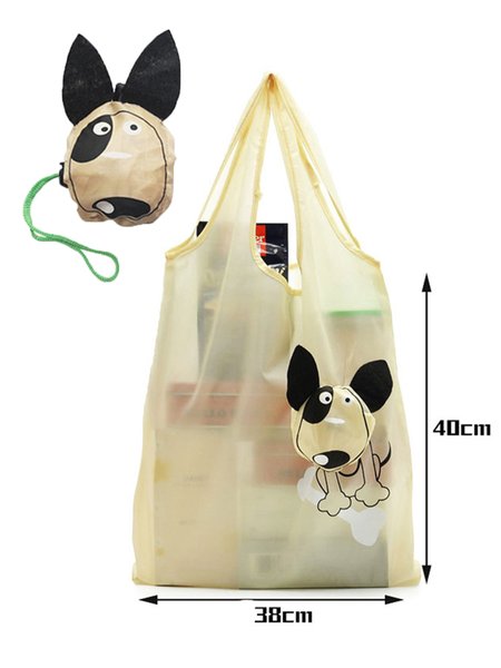 Creative Cartoon Puppy Foldable Portable Environmental Shopping Bag, Beige, Women's Bags