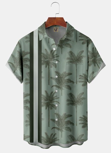 

Palm Tree Chest Pocket Short Sleeve Aloha Shirt, Green, Men Shirts