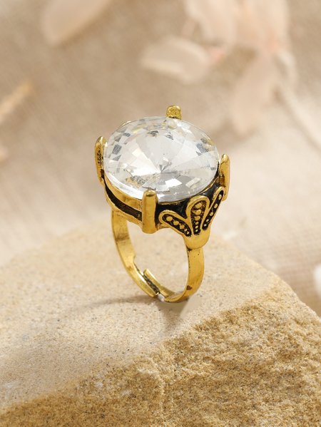

Ethnic Vintage Oversized Crystal Open Ring Boho Vacation Party Wedding Jewelry, Golden, Rings