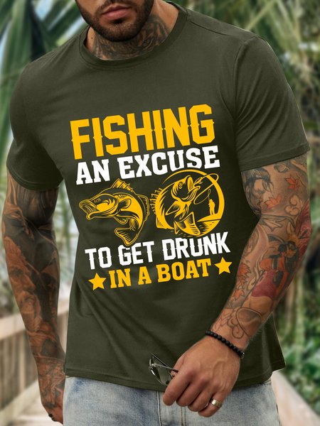 

Lilicloth X Jessanjony Fishing An Excuse To Get Drunk In A Boat Men's T-Shirt, Green, T-shirts
