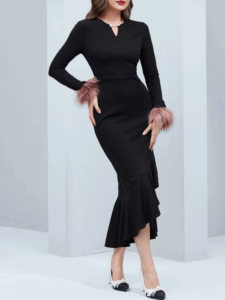 

Crew Neck Plain Elegant Dress & Party Dress, Black, Maxi Dresses