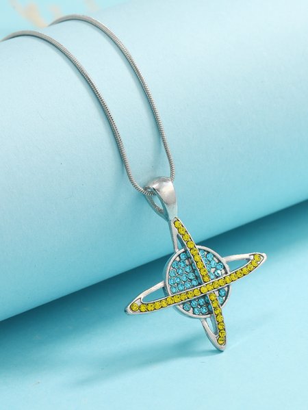 

Casual Fun Planet Pattern Full Diamond Pendant Necklace Daily Commuting Matching Jewelry, Silver, Necklaces