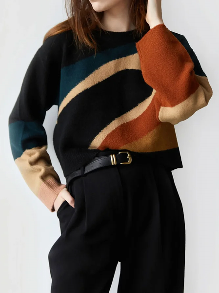 

Elegant Color Block Regular Fit Wool/Knitting Sweater, As picture, Pullovers