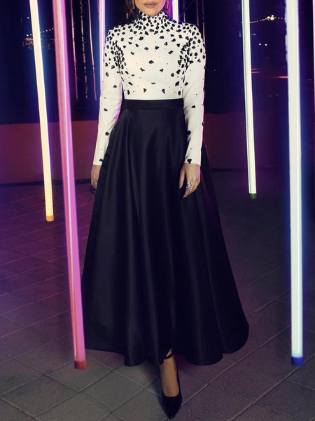 

Elegant Geometric Half Turtleneck Dress, Black, Maxi Dresses