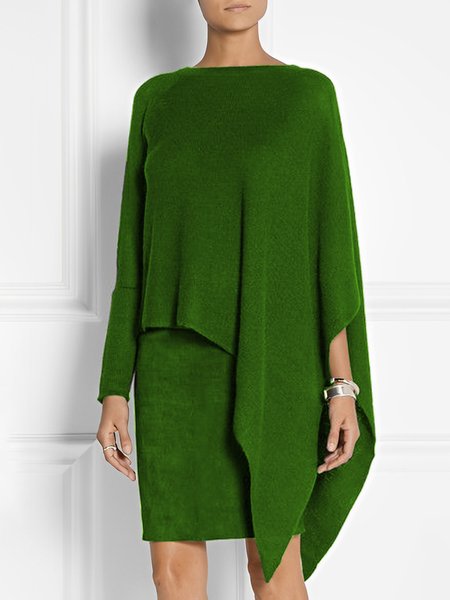 

Plain Elegant Crew Neck Loose Dress, Green, Mini Dresses