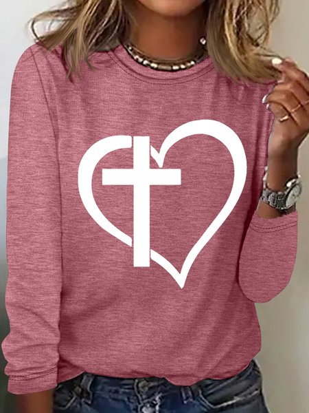 

Women's Jesus Christian Crew Neck Casual Top, Rose red, Long sleeves