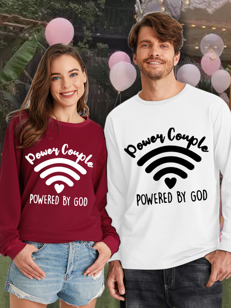 

Funny Unisex Couple Power Couple Powered By God Lovers Casual Loose Sweatshirt, White, Hoodies&Sweatshirts