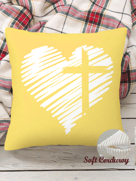 

18*18 Throw Pillow Covers, Heart/Cordate Soft Corduroy Cushion Pillowcase Case for Living Room Bed Sofa Car Home Decoration, Yellow, Pillow Covers
