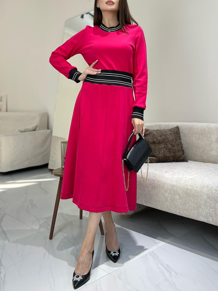 

Elegant Crew Neck Geometric Dress, Pink, Maxi Dresses