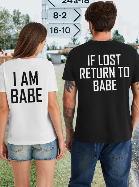 

Couple If Lost Return To Babe Matching Couple Anniversary Gifts Cotton Casual T-Shirt, White, T-Shirts