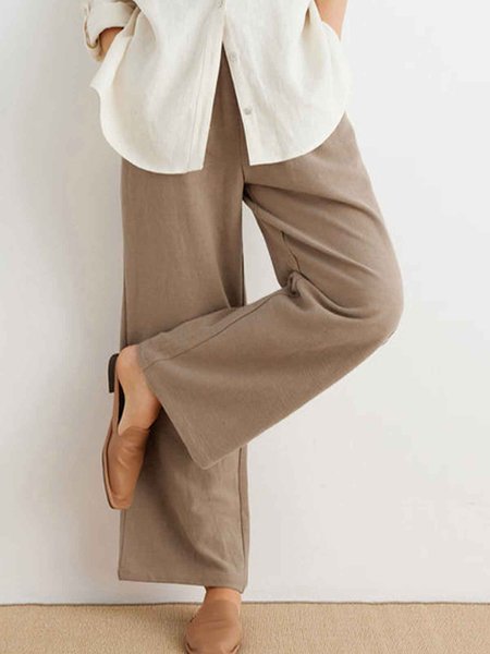 

Women Casual Plain Elastic Waist Pockets Loose Pants, Khaki, Pants