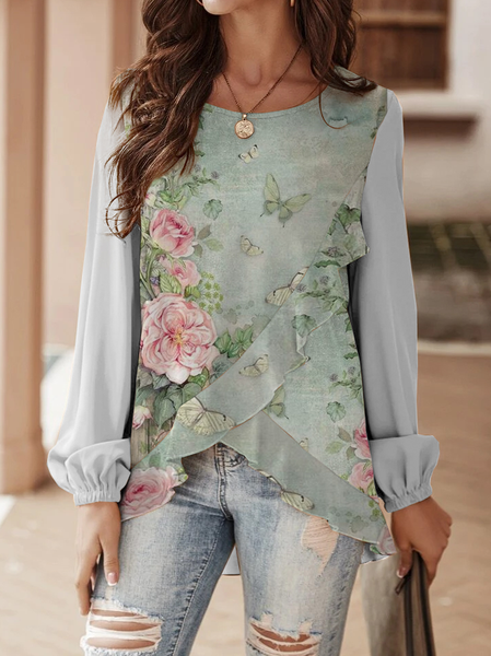 

Casual Floral Top, Green, Tops