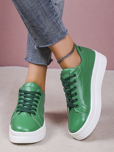 

Green Leather Platform Sneakers, Sneakers