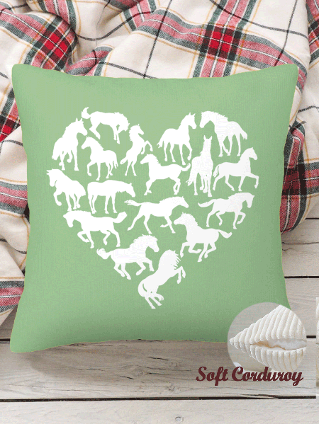 

18*18"Throw Pillow Covers, Horse Heart Gift For Horse Lover Soft Corduroy Cushion Pillowcase Case for Living Room Bed Sofa Car Home Decoration, Green, Pillow Covers