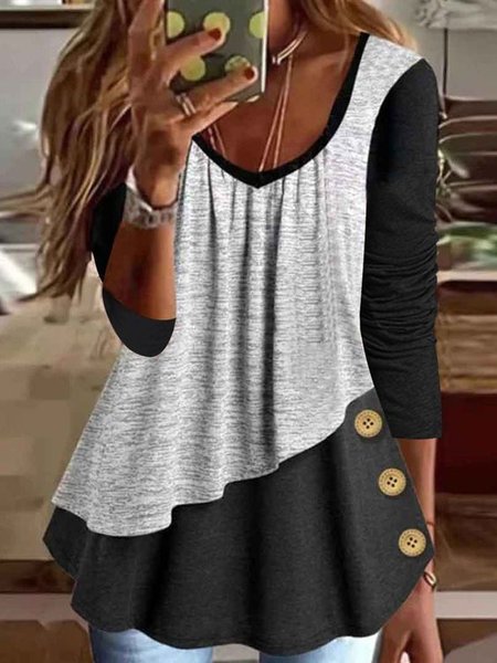 

Casual Crew Neck Loose Color Block Top, Multicolor, Shirts & Blouses