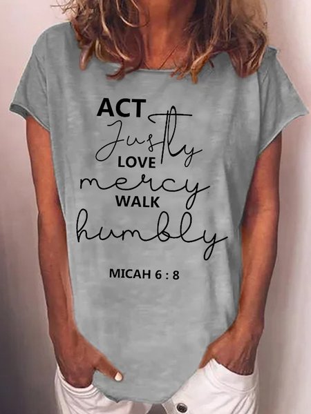 

Women's Christian Letters Casual T-Shirt, Gray, T-shirts