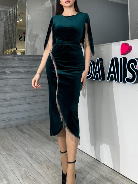

Crew Neck Elegant Plain Dress & Party Dress, Green, Midi Dresses