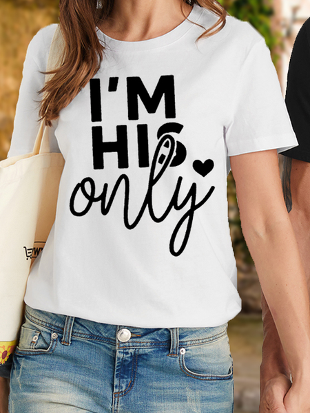 

Couple I'm Her One I'm His Only Couples Matching Anniversary Casual Crew Neck Cotton T-shirt, White, T-Shirts
