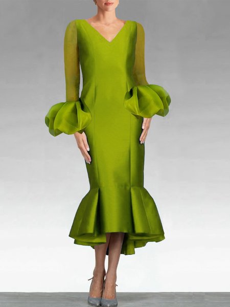 

Elegant Regular Fit Plain Long Sleeve Midi Party Dress, As picture, Midi Dresses