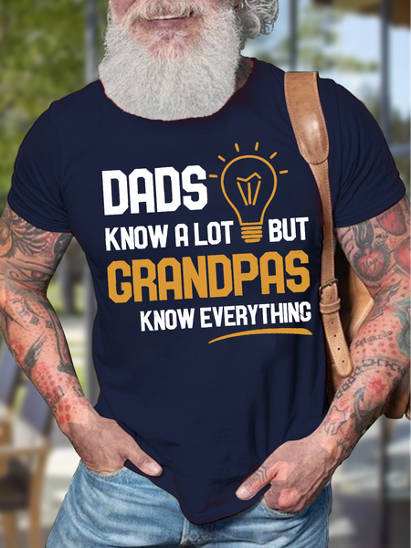 

Men's Dads Know A Lot But Grandpas Know Everything Funny Graphic Print Casual Loose Cotton Text Letters T-Shirt, Purplish blue, T-shirts