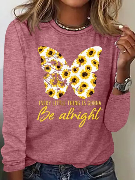 

Women's Everything Gonna Be Alright Casual Letters Top, Rose red, Long sleeves