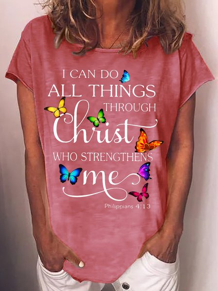 

Women's I Can Do All Thing Throgh Christ Who Strengthens Me Casual T-Shirt, Red, T-shirts