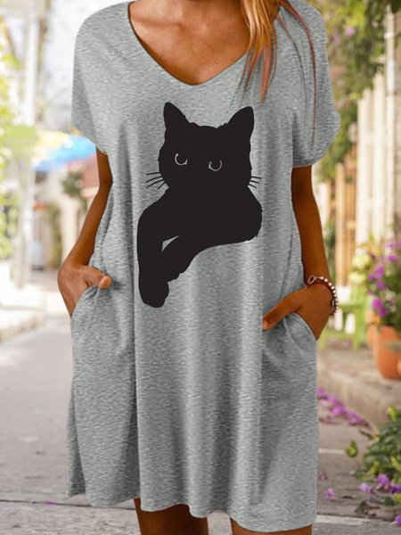 

Women's Casual Black Cat Dress, Gray, Dresses