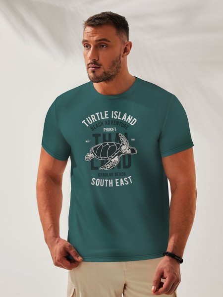 

Turtle Crew Neck Casual T-Shirt, Green, Men's t-shirts