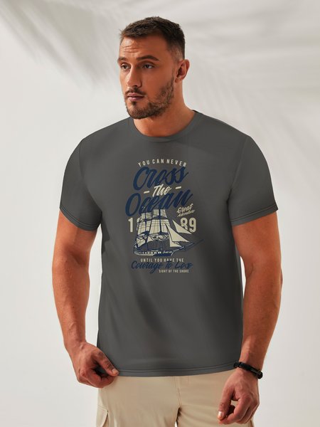 

Marine Crew Neck Casual T-Shirt, Gray, Men's t-shirts