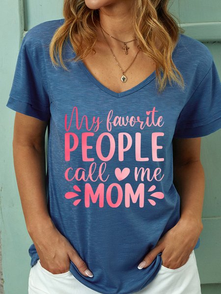

Lilicloth X Abu My Favorite People Call Me Mom Women's V Neck T-Shirt, Blue, T-shirts